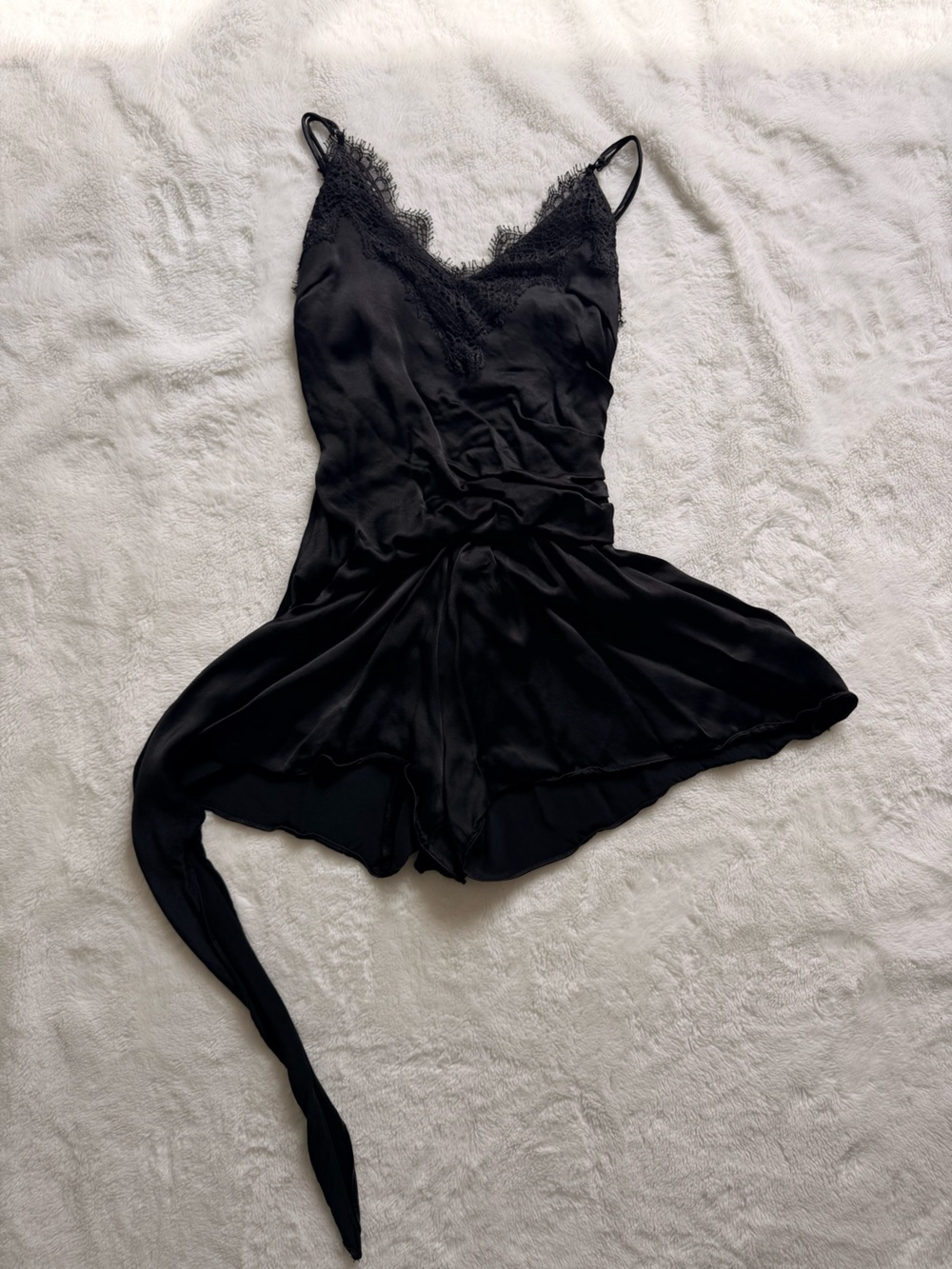 Zara Black Satin romper with Scalloped Edge